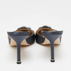 Manolo Blahnik Ash Blue Satin Hangisi Mule Sandals Size 39