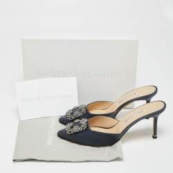 Manolo Blahnik Ash Blue Satin Hangisi Mule Sandals Size 39
