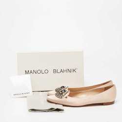 Pre Owned Manolo Blahnik Light Pink Satin Crystal Embellished Buckle Ballet Flats Size 38