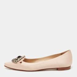 Pre Owned Manolo Blahnik Light Pink Satin Crystal Embellished Buckle Ballet Flats Size 38