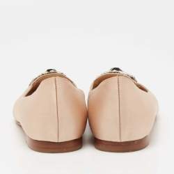 Pre Owned Manolo Blahnik Light Pink Satin Crystal Embellished Buckle Ballet Flats Size 38