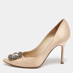 Pre Owned Manolo Blahnik Beige Satin Hangisi  Pumps Size 39.5 
