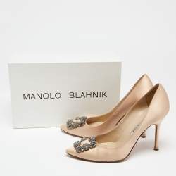 Pre Owned Manolo Blahnik Beige Satin Hangisi  Pumps Size 39.5 