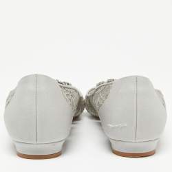 Pre Owned Manolo Blahnik Grey Lace and Satin Hangisi Ballet Flats Size 40.5
