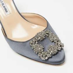 Manolo Blahnik Grey Satin Hangisi Mule Sandals Size 40
