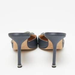 Manolo Blahnik Grey Satin Hangisi Mule Sandals Size 40