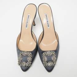 Manolo Blahnik Grey Satin Hangisi Mule Sandals Size 40