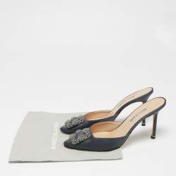 Manolo Blahnik Grey Satin Hangisi Mule Sandals Size 40