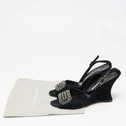 Pre Owned صندل مانولو بلانيك ترايس سويدي أسود مزخرف كريستال كعب روكي مقاس 40