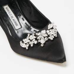 Pre Owned Manolo Blahnik Black Satin Lurum Pumps Size 37