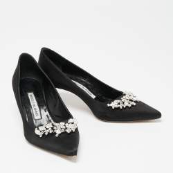Pre Owned Manolo Blahnik Black Satin Lurum Pumps Size 37