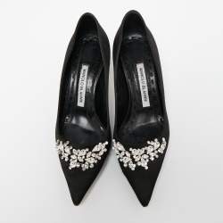Pre Owned Manolo Blahnik Black Satin Lurum Pumps Size 37