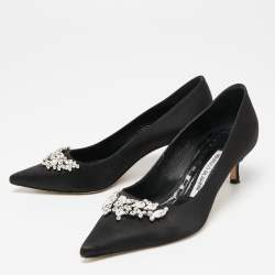 Pre Owned Manolo Blahnik Black Satin Lurum Pumps Size 37
