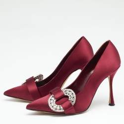 Pre Owned Manolo Blahnik Burgundy Satin Tartonacri Pumps Size 40
