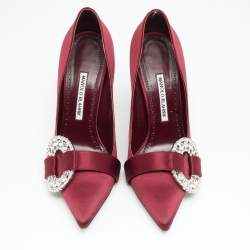 Pre Owned Manolo Blahnik Burgundy Satin Tartonacri Pumps Size 40