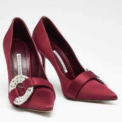 Pre Owned Manolo Blahnik Burgundy Satin Tartonacri Pumps Size 40
