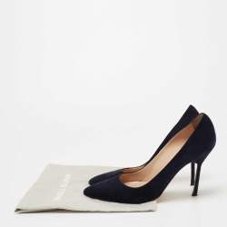 Manolo Blahnik Navy Blue Suede BB Pointed Toe Pumps Size 35.5