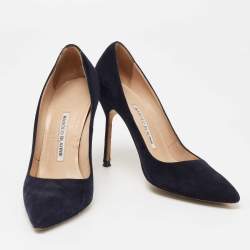Manolo Blahnik Navy Blue Suede BB Pointed Toe Pumps Size 35.5