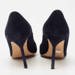 Manolo Blahnik Navy Blue Suede BB Pointed Toe Pumps Size 35.5