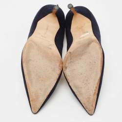 Manolo Blahnik Navy Blue Suede BB Pointed Toe Pumps Size 35.5