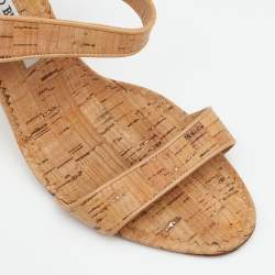 Pre Owned Manolo Blahnik Beige Leather Ankle Strap Sandals Size 39.5