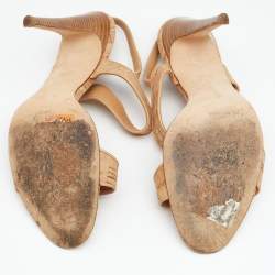 Pre Owned Manolo Blahnik Beige Leather Ankle Strap Sandals Size 39.5