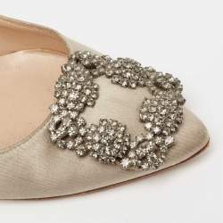 Pre Owned Manolo Blahnik Grey Satin Hangisi Pumps Size 35