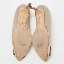 Pre Owned Manolo Blahnik Grey Satin Hangisi Pumps Size 35