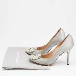 Pre Owned حذاء كعب عالي مانولو بلانيك هانغيسي ساتان رصاصي مقاس 36