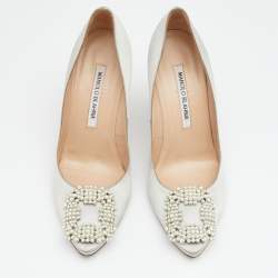 Pre Owned حذاء كعب عالي مانولو بلانيك هانغيسي ساتان رصاصي مقاس 36