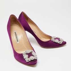 Pre Owned حذاء كعب عالي مانولو بلانيك هانغيسي ساتان بنفسجي مقاس 38