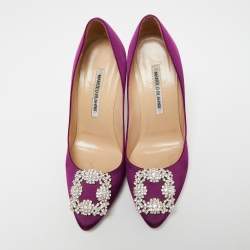 Pre Owned حذاء كعب عالي مانولو بلانيك هانغيسي ساتان بنفسجي مقاس 38