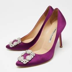 Pre Owned حذاء كعب عالي مانولو بلانيك هانغيسي ساتان بنفسجي مقاس 38