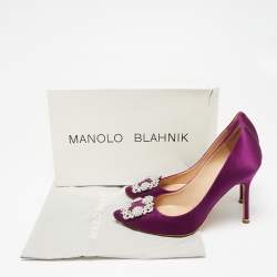 Pre Owned حذاء كعب عالي مانولو بلانيك هانغيسي ساتان بنفسجي مقاس 38