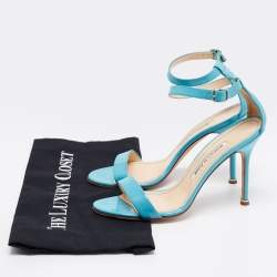 Pre Owned Manolo Blahnik Blue Patent Leather Ankle Strap Sandals Size 38