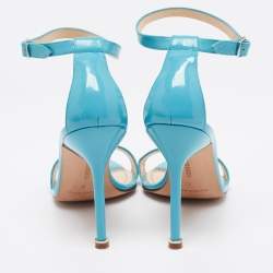 Pre Owned Manolo Blahnik Blue Patent Leather Ankle Strap Sandals Size 38