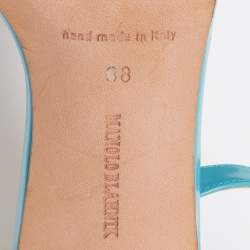 Pre Owned Manolo Blahnik Blue Patent Leather Ankle Strap Sandals Size 38