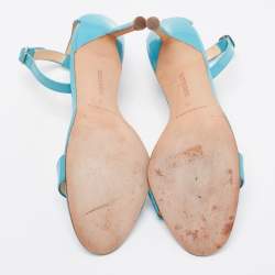 Pre Owned Manolo Blahnik Blue Patent Leather Ankle Strap Sandals Size 38