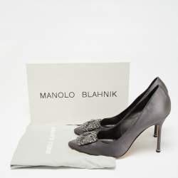 Pre Owned حذاء كعب عالي مانولو بلانيك هانغيسي ساتان رصاصي مقاس 40.5