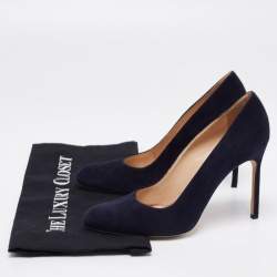 Pre Owned Manolo Blahnik Navy Blue Suede BB Pumps Size 38