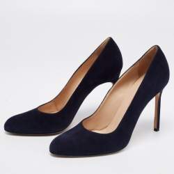 Pre Owned Manolo Blahnik Navy Blue Suede BB Pumps Size 38