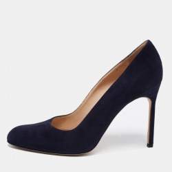 Pre Owned Manolo Blahnik Navy Blue Suede BB Pumps Size 38