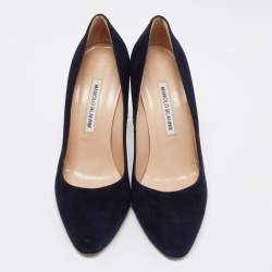 Pre Owned Manolo Blahnik Navy Blue Suede BB Pumps Size 38