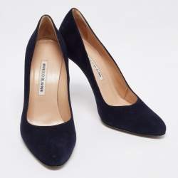 Pre Owned Manolo Blahnik Navy Blue Suede BB Pumps Size 38