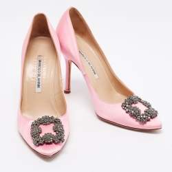 Pre Owned Manolo Blahnik Pink Satin Hangisi Pumps Size 37