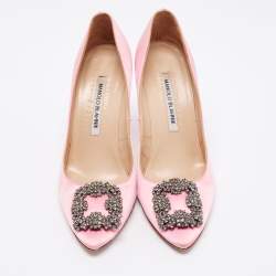 Pre Owned Manolo Blahnik Pink Satin Hangisi Pumps Size 37
