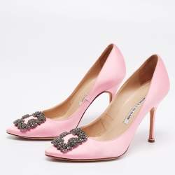 Pre Owned Manolo Blahnik Pink Satin Hangisi Pumps Size 37