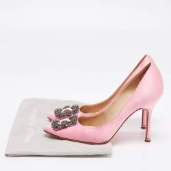 Pre Owned Manolo Blahnik Pink Satin Hangisi Pumps Size 37