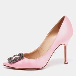 Pre Owned Manolo Blahnik Pink Satin Hangisi Pumps Size 37