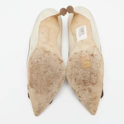 Pre Owned Manolo Blahnik Beige/Grey Satin Gotrian Pumps Size 41